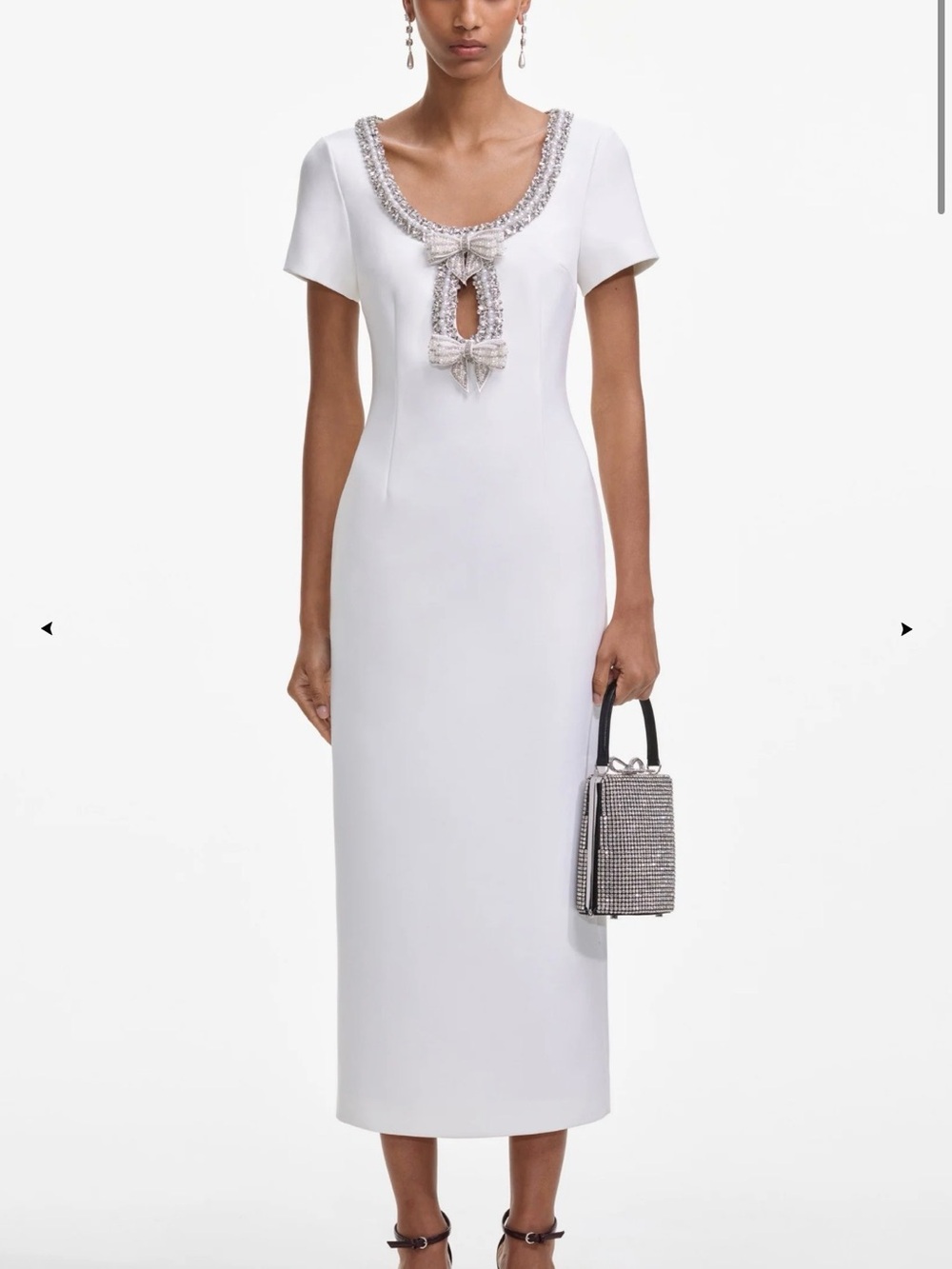 Self-Portrait White Crepe Bow Midi Dress